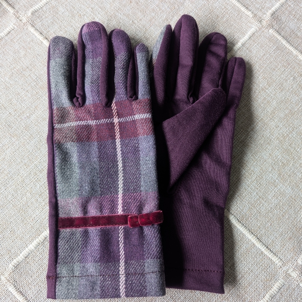 Earth Squared Plaid Crossbody Bag w/ Matching Gloves - Purple and Gray - Picture 2 of 5